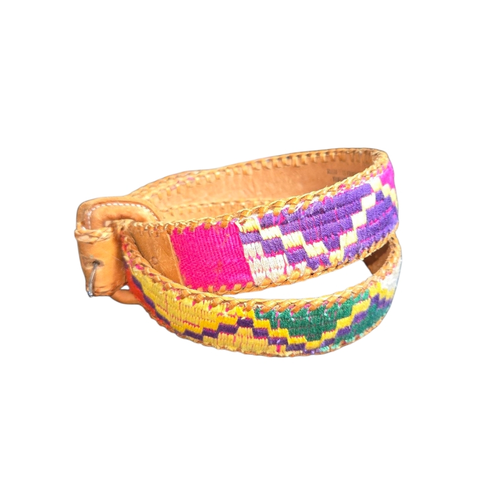 Handmade in Guatemala Multicolored Chevron Cotton & Leather Women's Belt Size 34